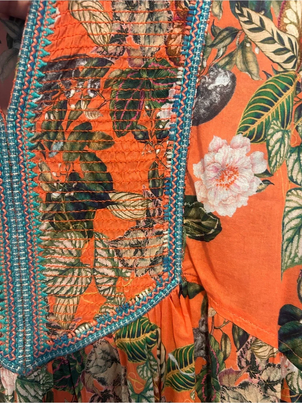 Johnny Was Paris Shift Dress Size Medium Tunic Orange Floral Embroidered - Picture 4 of 10